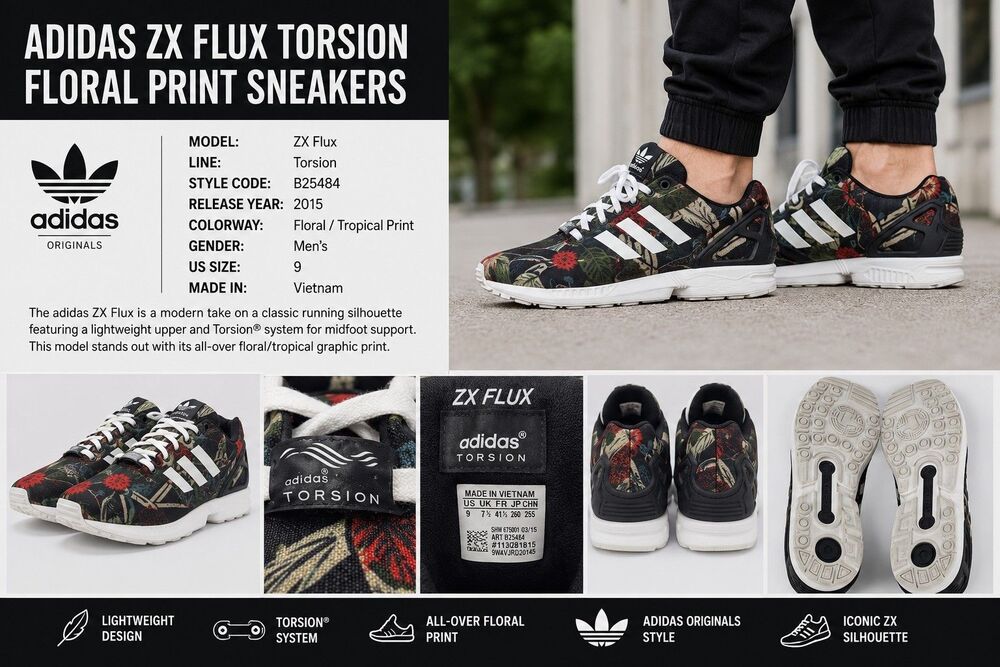 Men 9 Adidas Original Flux Torsion Floral Tropical Print Running Shoes  B25484